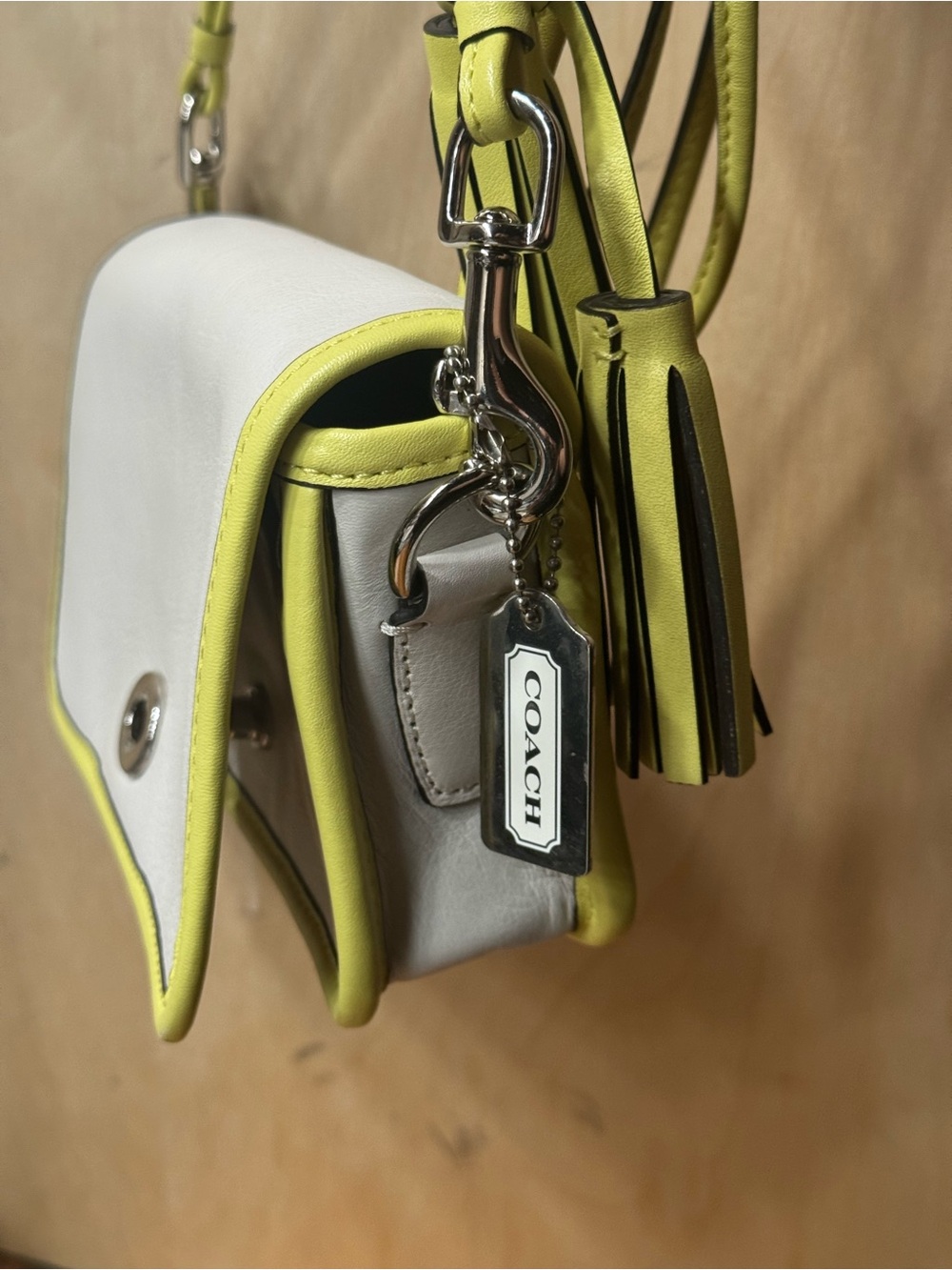 Coach White and Yellow Leather Crossbody with Tassel - Picture 4 of 14